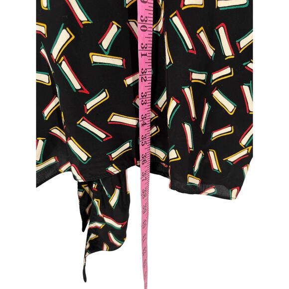Vintage 80s Warren Z Dress Dolman Back Button Geometric Pattern Tie Up Disco Med - Picture 14 of 16